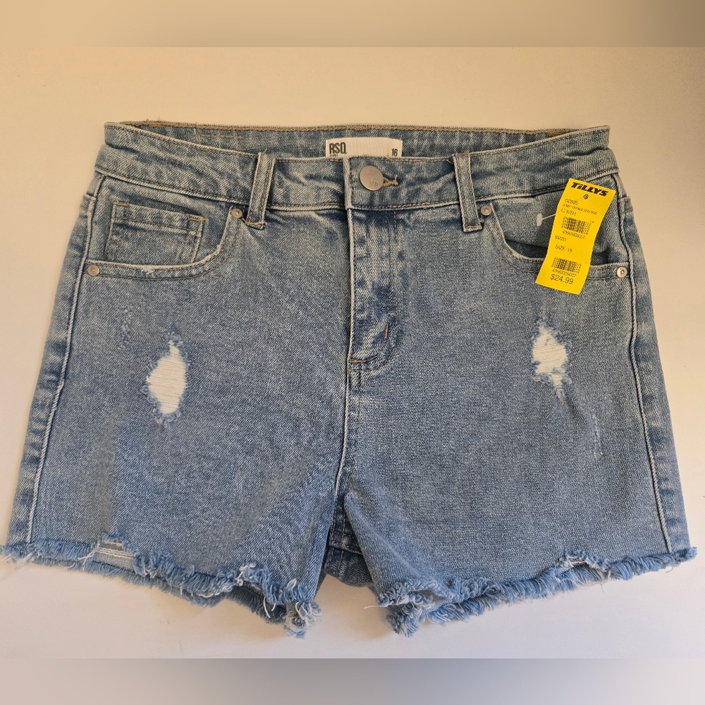 NWT Girls RSQ Light Blue Distressed Jean Shorts Size 16